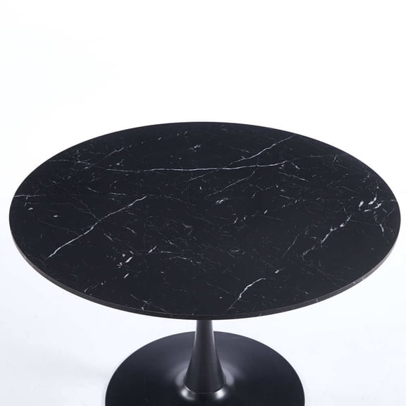 42.1" Black Color Top Tulip Table, Mid-century Dining Table for 4-6 People - Round MDF Table Top (the tabletop consists of two panels), Pedestal Dining Table, End Table & Leisure Coffee Table
