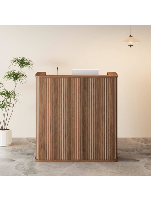 42.1 in Fluted Round Corner Modern Reception Desk for Salons, Offices, Retail Stores & Home Offices