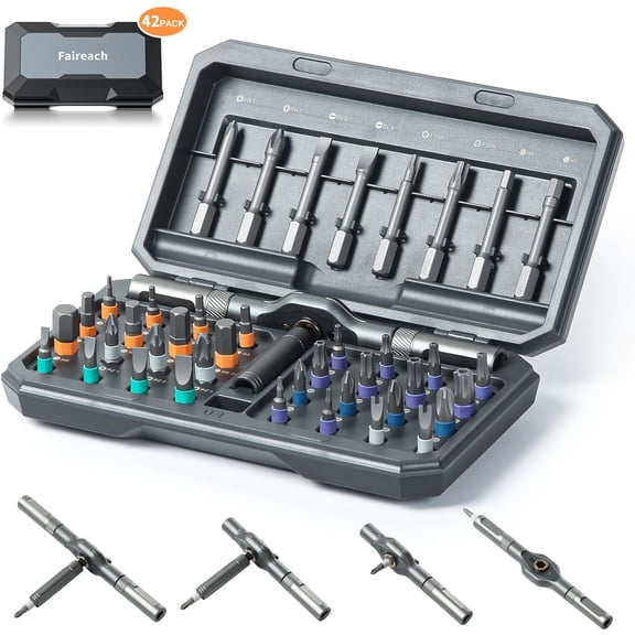 42 in 1 Magnetic Ratchet Screwdriver Set, Multi Bit Magnetic Drive Set, Mini Precision Tool Set, Precision Bits with Detachable T-Handle for Electronics, Bicycle & Furniture Repair