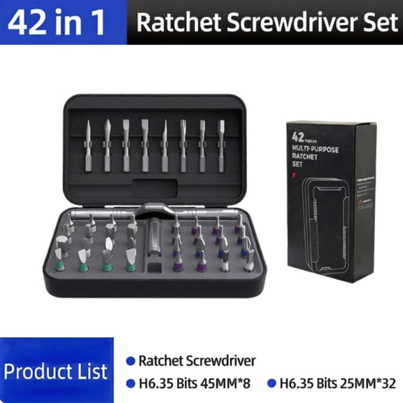42 in 1 Magnetic Ratchet Screwdriver Set,Multi Bit Ratcheting Screwdriver Kit with S2 Steel Bits,Detachable T Handle for Home Repair & DIY Projects (Black)