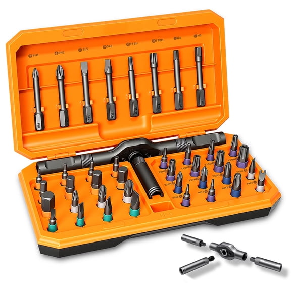 42 In 1 Magnetic Ratchet Set T Handle Detachable With S2 Steel Bits And Storage Case Portable Compact Repair Tool Kit For Computer Bicycle Furniture Diy Home