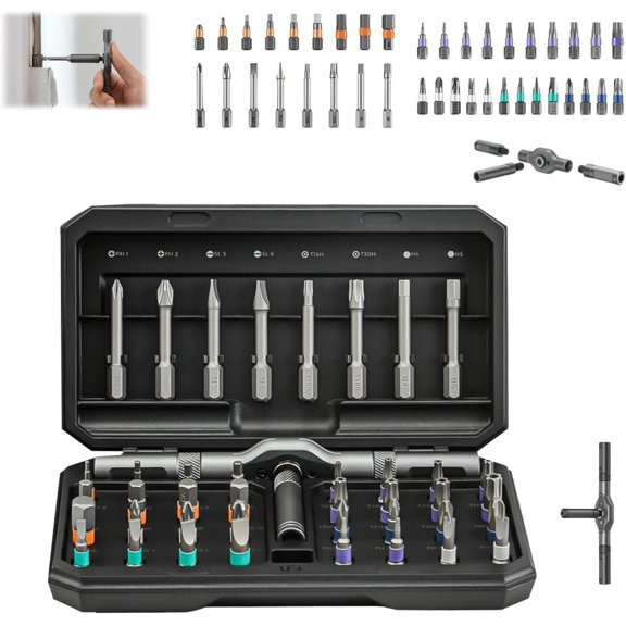 42 in 1 Magnetic Screwdriver,42 in 1 Diy Screwdriver Set Ratchet Handle Detachable Versatile Toolkit,Multi Bit Ratcheting Screwdriver Set with Storage Case Repair Tool Kit (Black)