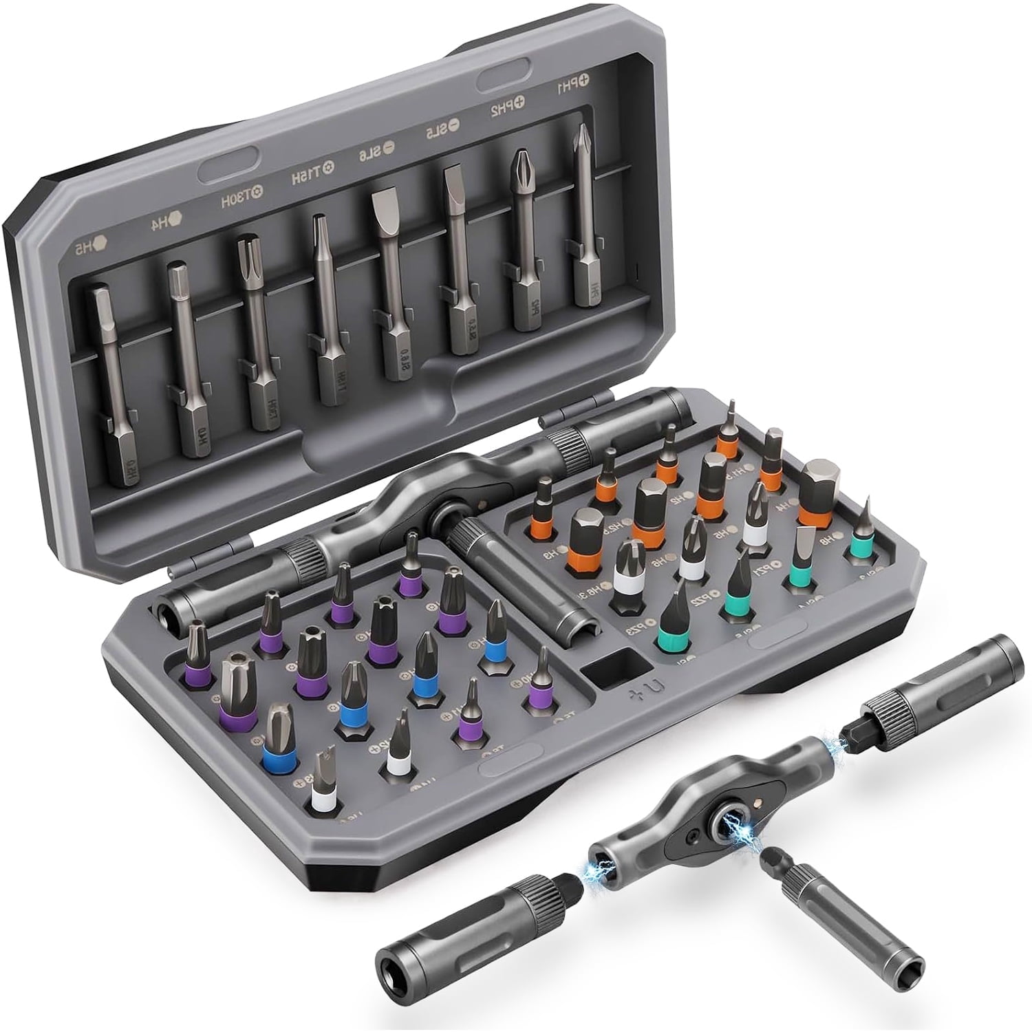 42 in 1 Magnetic Screwdriver Set, DIY Ratchet Screwdriver Set, Multi Bit Magnetic Drive Set with Detachable Ratchet Handle, Portable Compact Repair Tool Kit for Furniture Computer Bicycle Gray