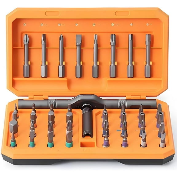 42 in 1 Ratchet Screwdriver Set, Magnetic Screwdriver Set, DIY Multi Bit Magnetic Drive Set with Detachable Ratchet Handle, Portable Compact Repair Tool Kit for Furniture Computer Bicycle, Orange