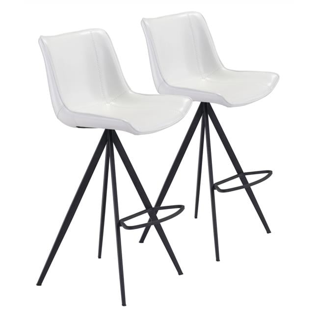 42.1 x 18.7 x 22.8 in. White & Black Faux Leather Triangle Base Bar ...