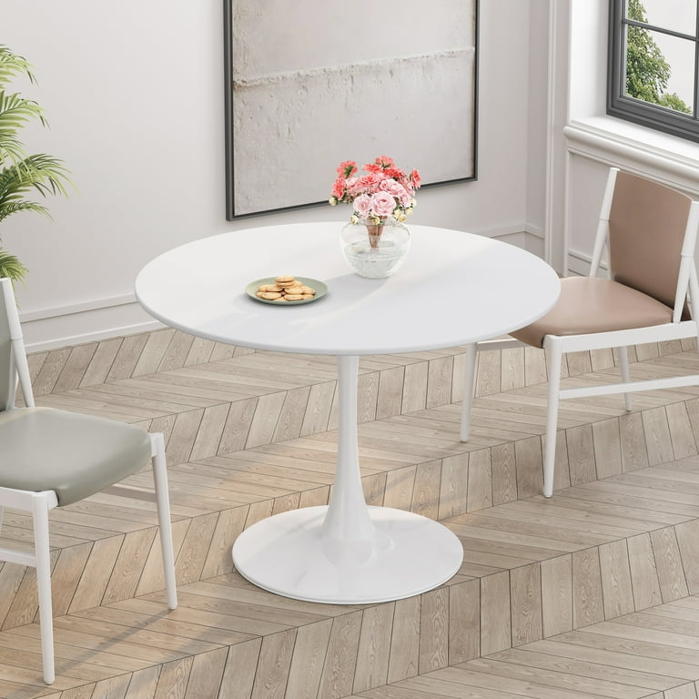 42.12Modern Round Dining Table with Round MDF Table Top,Metal Base Dining  Table White