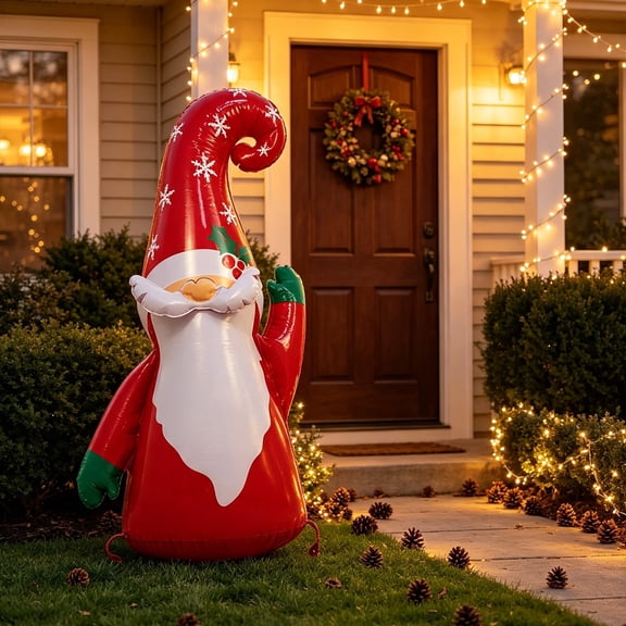 42.13 in Christmas Inflatable Gnome Santa Yard Decoration, Large Outdoor Blow Up Holiday Figure for Lawn, Garden, Entryway, Front Door Area, Party Display and Seasonal Christmas Home Decor