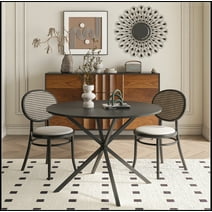 42.13'' Modern Cross Leg Round Dining Table, Black Top Occasional Table, Two Piece Removable Top, Matte Finish Iron Legs