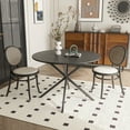 thumbnail image 1 of 42.13'' Modern Cross Leg Round Dining Table, Black Top Occasional Table, Two Piece Removable Top, Matte Finish Iron Legs, 1 of 9