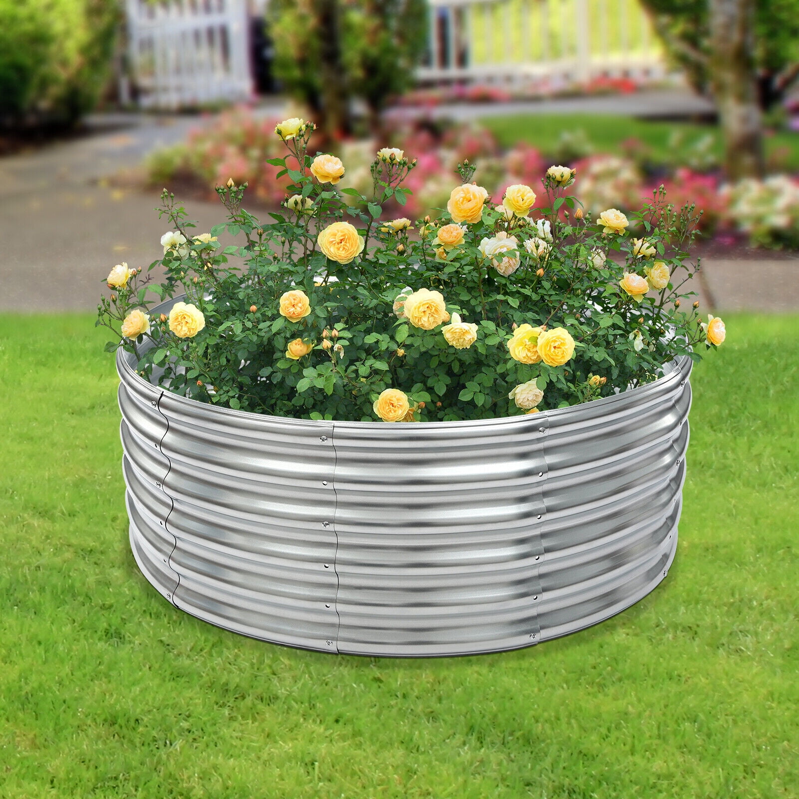 42*17in Round Raised Garden Bed,Galvanized Sheet Planter Box Round ...