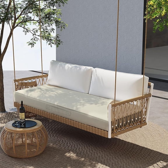 Parojati 42×18 inch Outdoor Bench Cushion 4 inches Memory Foam Waterproof Patio Furniture Bench Cushion Porch Swing Cushion with Handle and Adjustable Strap, Beige