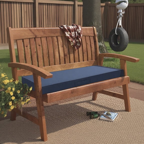 Galenzoov 42×18 inch Outdoor Bench Cushion, Memory Foam Patio Bench Cushion for Outdoor Furniture Waterproof, Porch Swing Pad with Handle and Adjustable Strap, Navy