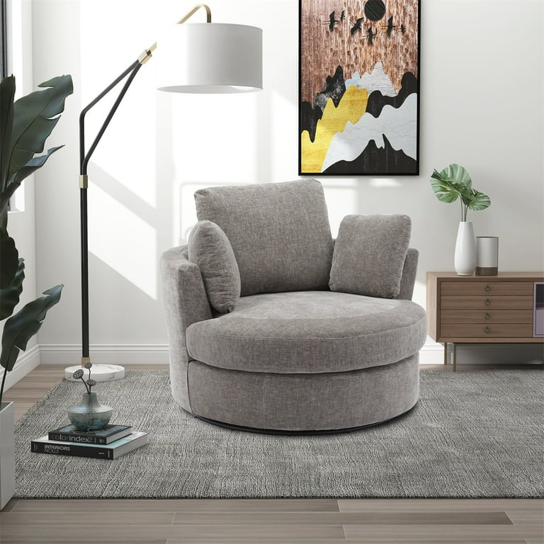 Swivel Accent Barrel Chair, Half Swivel Sofa with Pillows