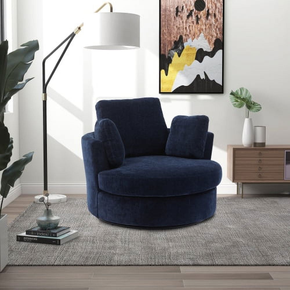 42.2"W Swivel Accent Barrel Chair and Half Swivel Sofa With 3 Pillows 360 Degree Swivel Round Sofa Modern Oversized Arm Chair Cozy Club Chair for Bedroom Living Room Lounge Hotel, Navy Chenille