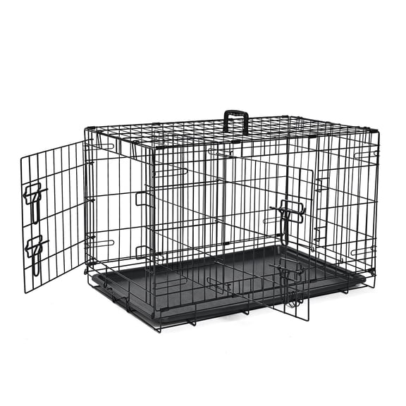 ABC Pet Folding Metal Dog Crate, Durable Double-Door Wire Pet Kennel with Leak-Proof Tray,42.5x28x30inch