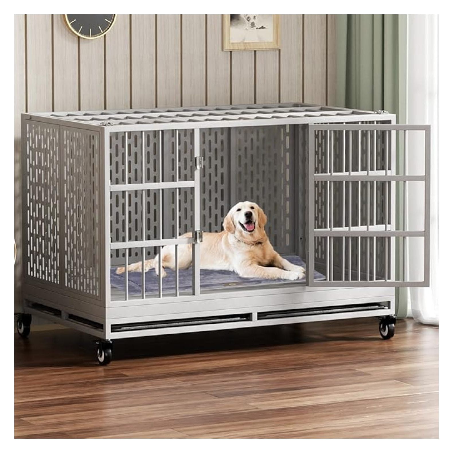 /42/38 Inch Heavy Duty Dog Crate with Wheels, Folding Metal Big Dog — free download