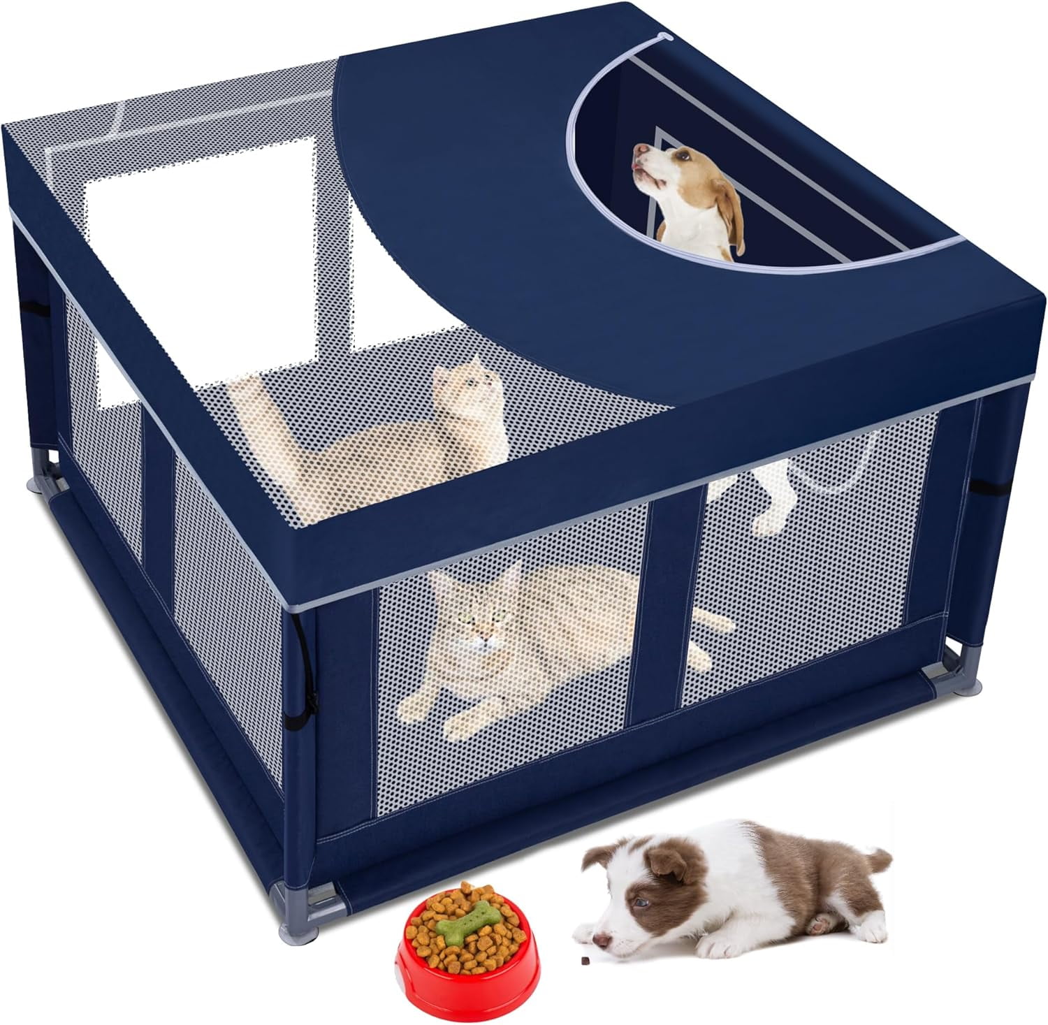42 × 42 inch Dog Playpen with Pee Pad, Soft Puppy Playpen, 25 Height Pet Playpen for Small Dogs and Small Animals, Dog Fence Indoor, Play Yard with Zipper Door