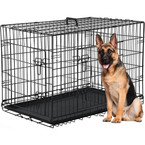 42/48 Inch Dog Crate Extra Large Double-Door Dog Kennel with Plastic Tray & Divider, Indoor Outdoor Folding XL XXL Dog Cage Pet House