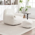 thumbnail image 1 of 42.5" Bean Bag Chair with Arms and Backrest Faux Fur Lounge Chair with Ottoman Floor Seating Shredded Foam Footrest Reading Relaxing Living Room Bedroom,White, 1 of 8