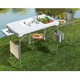 thumbnail image 1 of 42.5" Fish Cleaning Table with Dual Sink, Portable Folding Camping Table with Foldable Extension Stand, Faucet, Sprayer, Grid Rack, Hose Hook Up & Knife Groove, Outdoor Sink Station for Picnic, 1 of 16