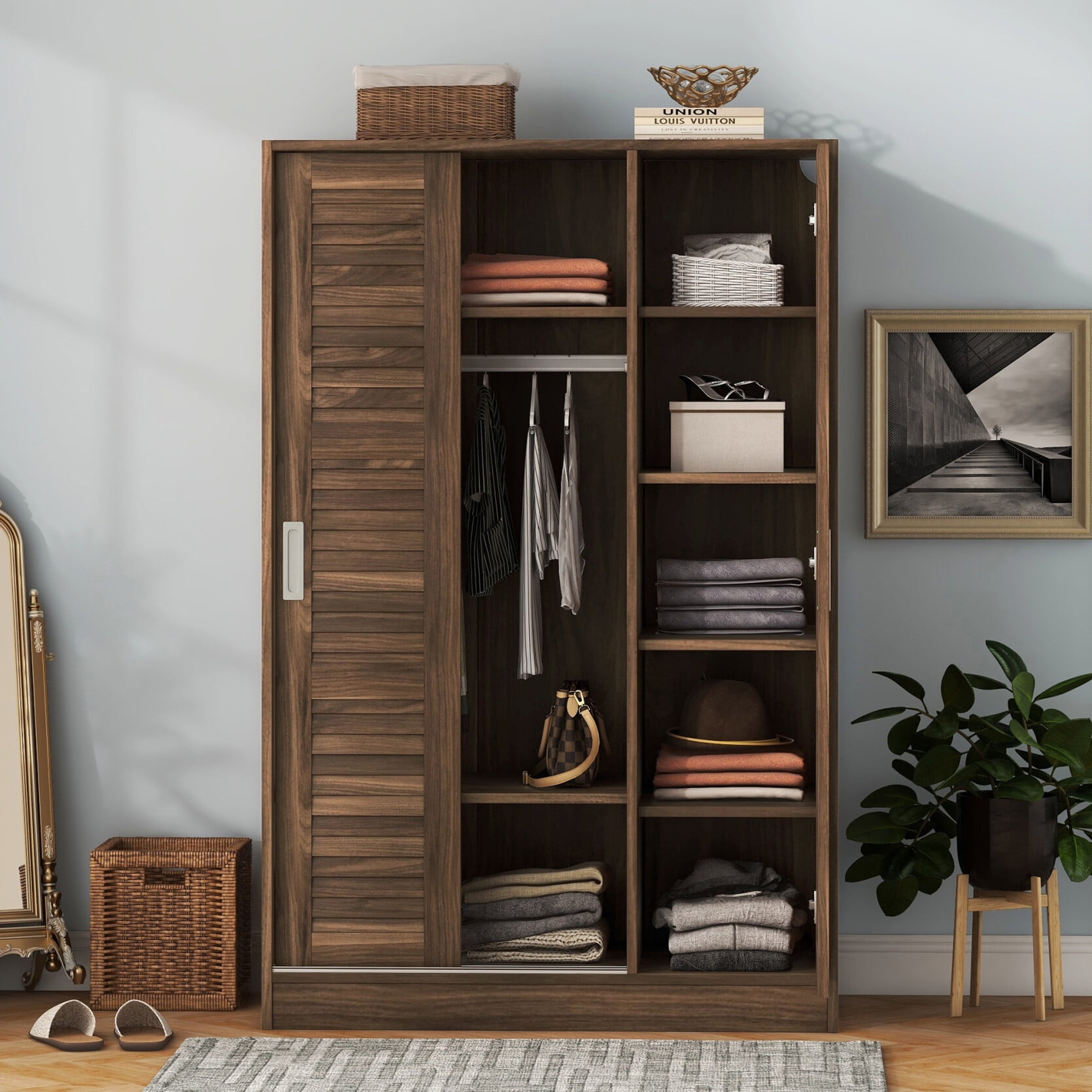 41.3 Inch Closet Wardrobe with Lockable Drawer,3-Door 41.3 Inch Closet Wardrobe with Lockable Drawer,3-Door