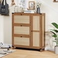 thumbnail image 1 of 42.5" Rattan Style Shoe Storage Cabinet for Entryway with 3 Flip Drawers, Freestanding Hidden Shoe Organizer with Adjustable Shelves & Legs, 3-Tier Storage Cabinet, Walnut, 1 of 10