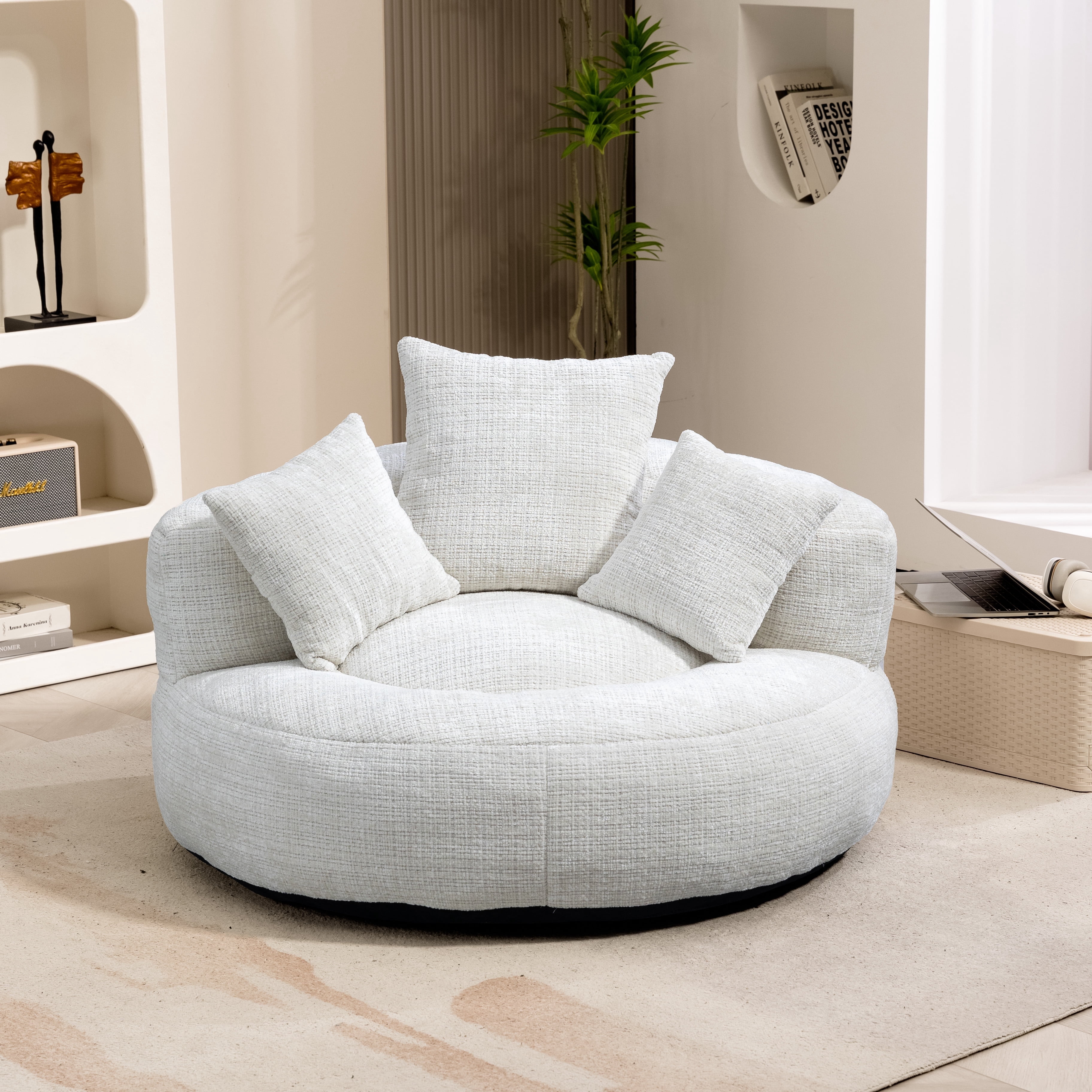 42.5''W Chenille Bean Bag Chairs, Chenille Soft Lazy Sofa Chair, Bean Bag Chair For Adults & Kids To Gaming,Reading,And Watching TV,Living Room, Bedroom,Office Room(Beige)