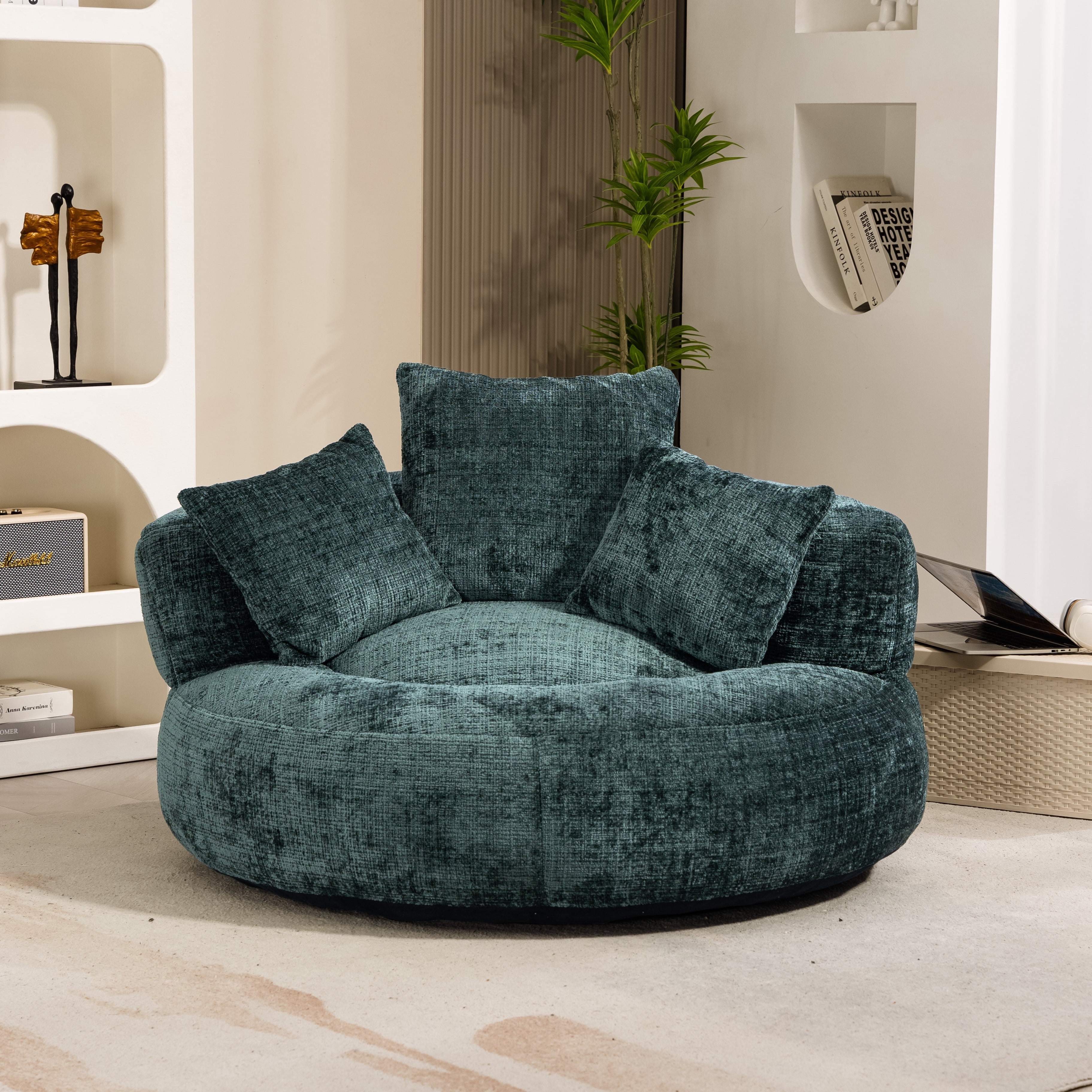 42.5''W Chenille Bean Bag Chairs, Chenille Soft Lazy Sofa Chair, Bean Bag Chair For Adults & Kids To Gaming,Reading,And Watching TV,Living Room, Bedroom,Office Room(Emerald)