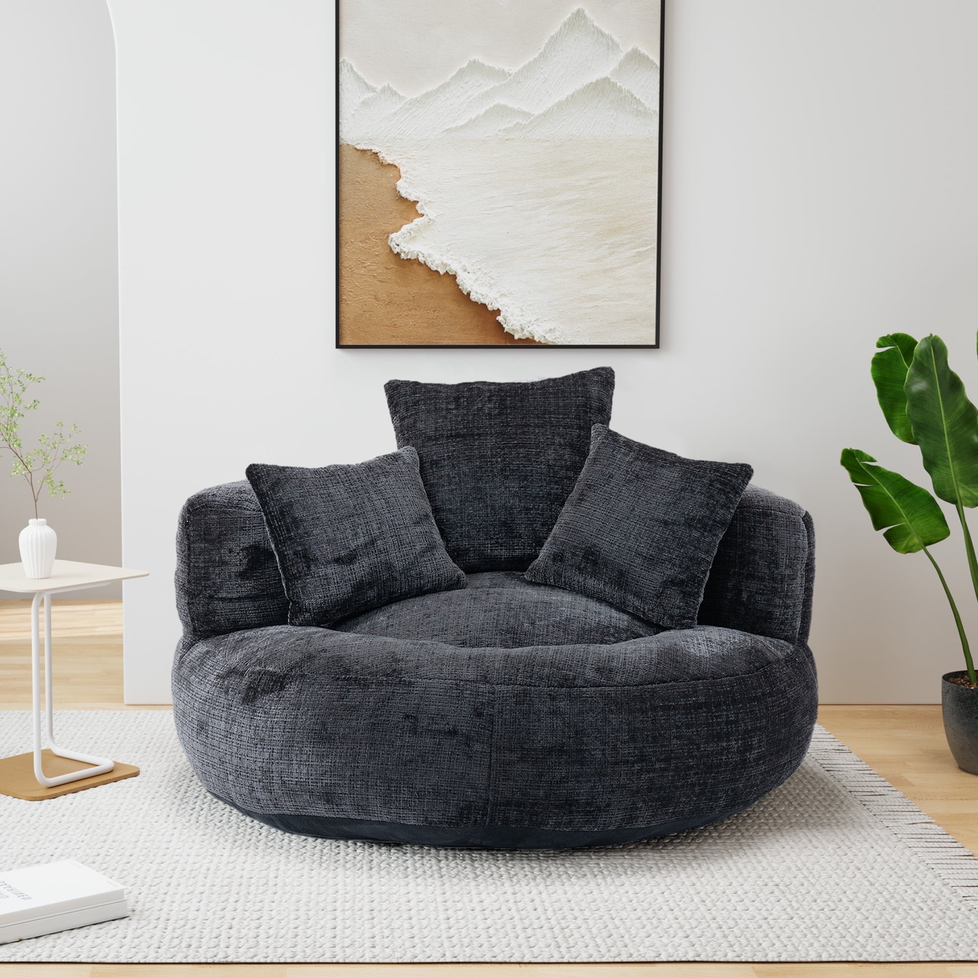 42.5''W Chenille Bean Bag Chairs, Chenille Soft Lazy Sofa Chair, Bean Bag Chair For Adults & Kids To Gaming,Reading,And Watching TV,Living Room, Bedroom,Office Room(Black)