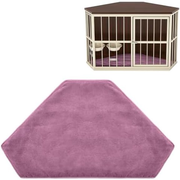 42.5 x 23.8 Inch Dog Kennel Pad Furniture Crate Corner Washable Bed Large Dog Deluxe Crate Bed Pet Cage Sleeping Mat Soft Indoor Pet Corner Side Table(Only Mat)(Pink,Linen Fabric)