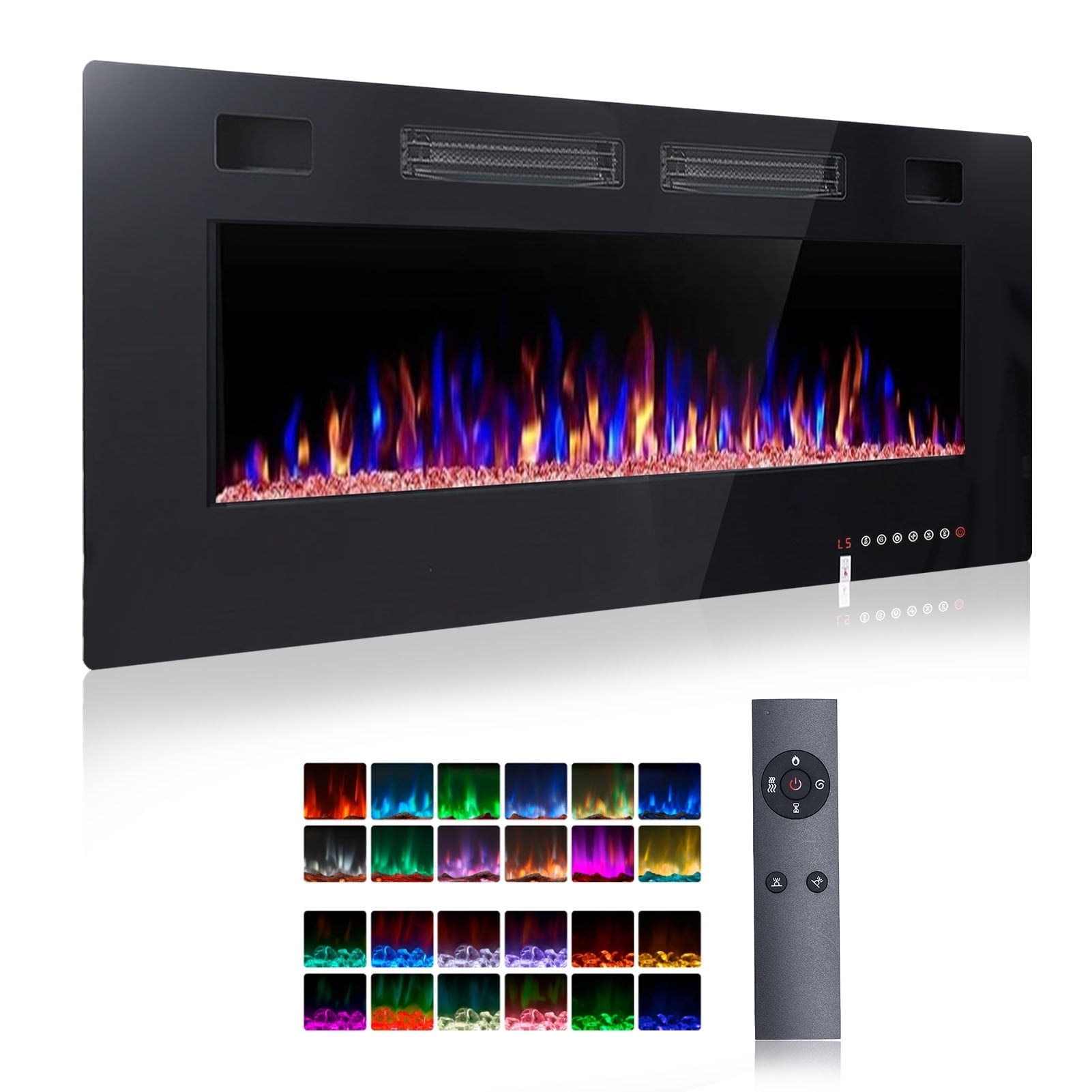 Fyydes 42in Wall Mounted Electric Fireplace Insert, Ultra Thin Mute Inlet & Outlet Vents Adjustable Multiple Flame Colors & 5 Speeds & 8H Timer, Remote Control,750W/1500W