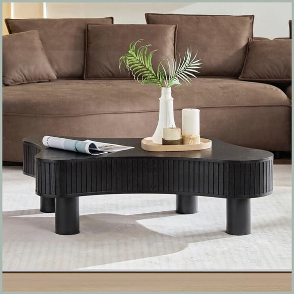 42.52 Inch Irregular Modern Coffee Table for Living Room - Space-Saving, Rubber Wood Legs & Easy Assembly