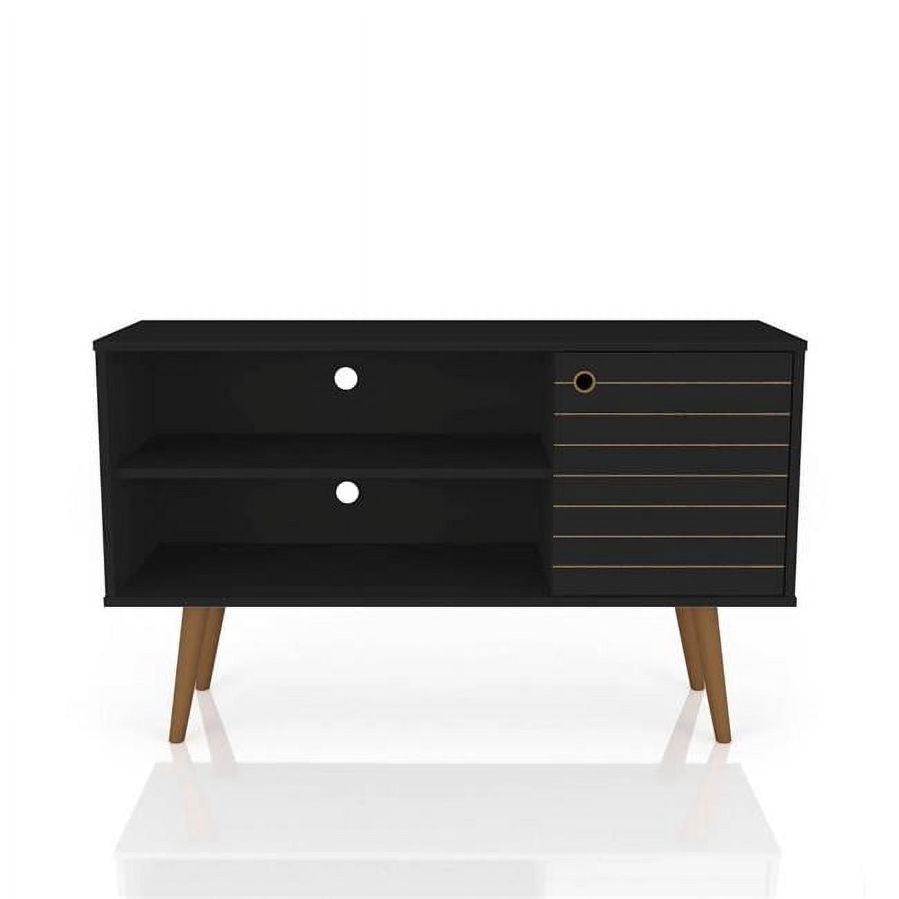 Black Mid-Century Modern TV Stand with Cabinet