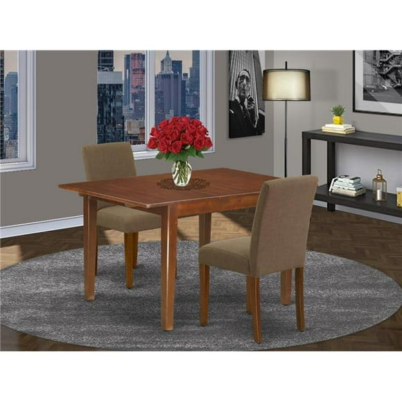 42-53.5 in. Norfolk Rectangle Dinette Table with 12 in. Butterfly Leaf & Parson Chair with Mahogany Leg & Linen Fabric - Coffee, 3 Piece