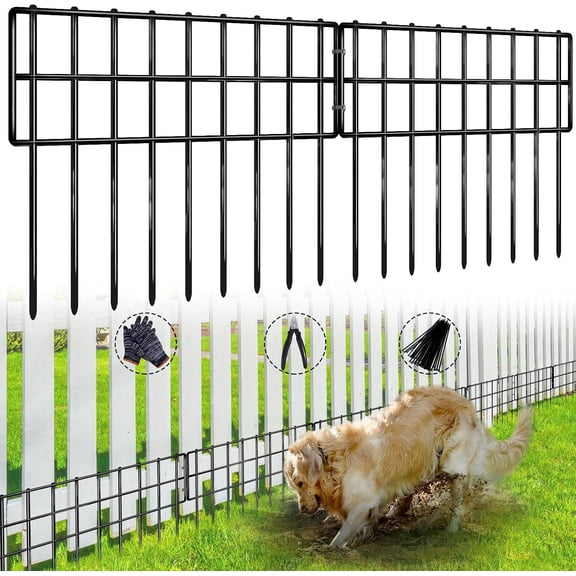 42.5ft (L) x 13in (H) Garden Fence Animal Barrier, 30 Panels No Dig Fence for Dogs, 1.35in Gap Rustproof Metal Decorative Garden Fencing, Anti Digging Barrier Ground Defense Border for Outdoor, Yard