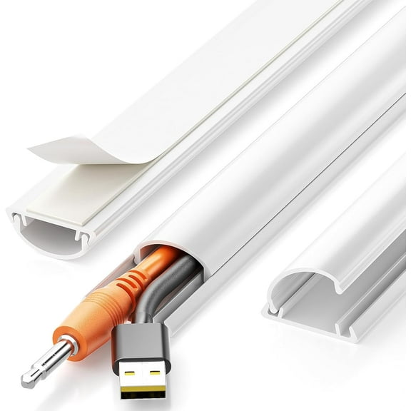 42.5in Adhesive Cord Hider Wall, Mounted TV Cord Cover Kit, Multiple Cable Raceways for Wall Corner, Wire Cover Hiders for 1-2 Cables, 1.18" W X 0.43" H, White