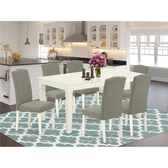 42-60 in. Weston Rectangular Dinette Table with 18 in. Leaf & 6 Parson Chair with Linen White Leg & Linen Fabric - Dark Shitake, 7 Piece