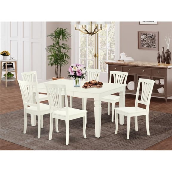 42-60 in. Weston Rectangular Table with 18 in. Leaf & 6 Vertical Slatted Chairs - Linen White, 7 Piece