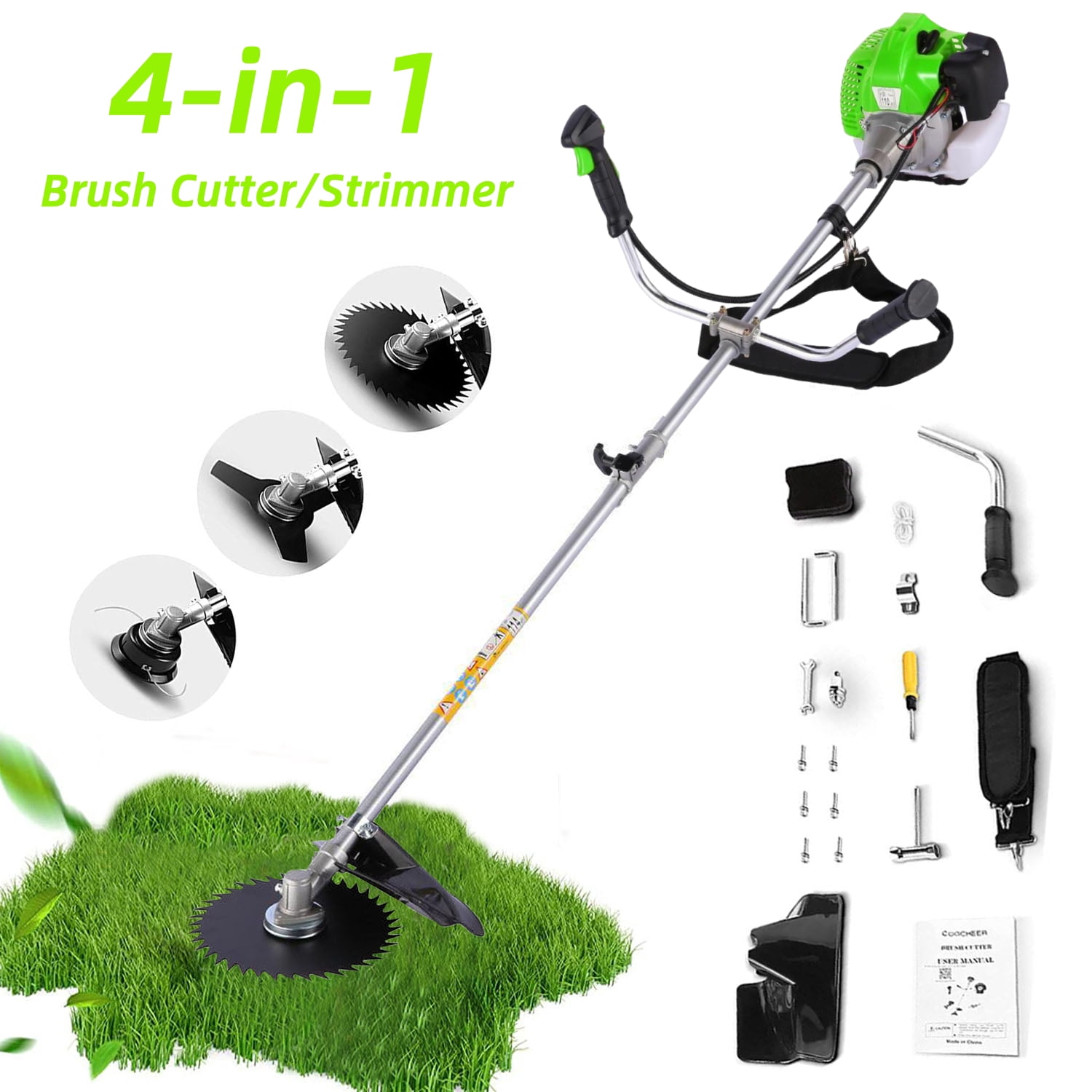 Adnoom Weed Eaters, 4-in-1 String Trimmer Gas Weed Trimmer, Lightweight Weedeater for Lawn Care Gas Weed Eaters/Edger Brushcutter Lawn Edger with 4 Detachable Head, Green