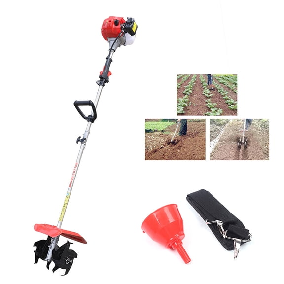 42.7cc 2-Stroke Handheld Tiller Cultivator, Multi-Function Trimmer Grass Pruner Brush Cutter Garden Weeding Tool Gas Powered Air Cooling Engine for Lawn Digging Weed Removal Soil Cultivation