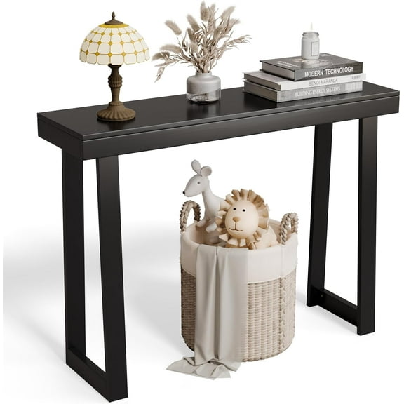 42.9" Black Console Table, Solid Wood Entryway Table, Narrow Sofa Table Behind Couch, Thin, for Living Room, Entrance, Hallway, Foyer, Bedroom, Office