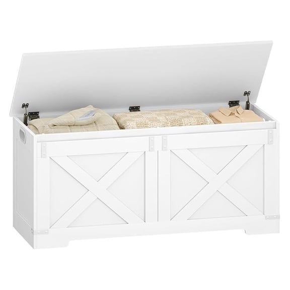 42.9" Storage Chest, Large Storage Trunk with 2 Hinges, Farmhouse Wooden Box , Lift-Top Organizer Chest, Entryway Trunk for Bedroom, Living Room, White SB10903X