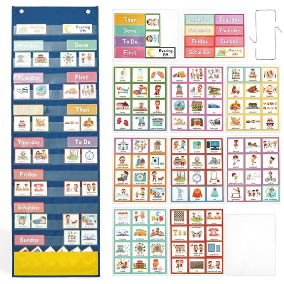 42.91*13.78in Visual Schedule for Kids Magnetic Weekly Planner Board Toddlers Bedtime Routine Chart with 137 Cards for Home School Planner
