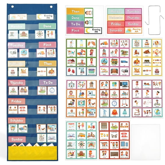 42.91*13.78in Visual Schedule for Kids Magnetic Weekly Planner Board Toddlers Bedtime Routine Chart with 137 Cards for Home School Planner