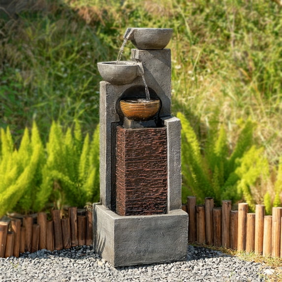42.91" H Outdoor Water Fountain with LED Lights, 4-Tier Cascading Bowl Design for Garden, Patio, Porch, and Yard Decor – Ideal for Home Waterfall Feature