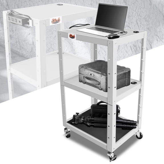 42" Adjustable Height Steel Media AV Utility Cart Power Strip USB Ports Office