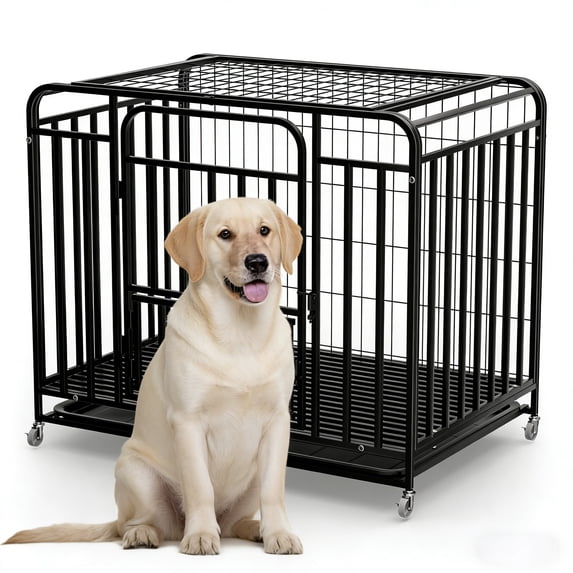 42" Chew-Proof with Divider Panel Upgraded Escape-Proof, Folding Dog Crate, Pet Dog Crate, Heavy Duty Indestructible Dog Crate, Dog Kennel Indoor, for High Anxiety Dogs