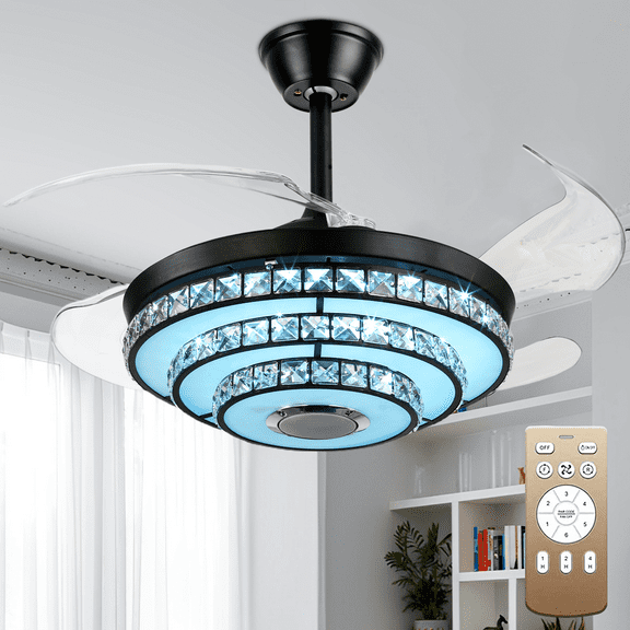 42" Black Inverter Smart Ceiling Fan with Color LED & Bluetooth Speaker - 5000 CFM Ultra Quiet 6-Speed, Reversible DC Motor, APP & Remote Control, Includes 4"/8" Downrods for Bedroom Living Room