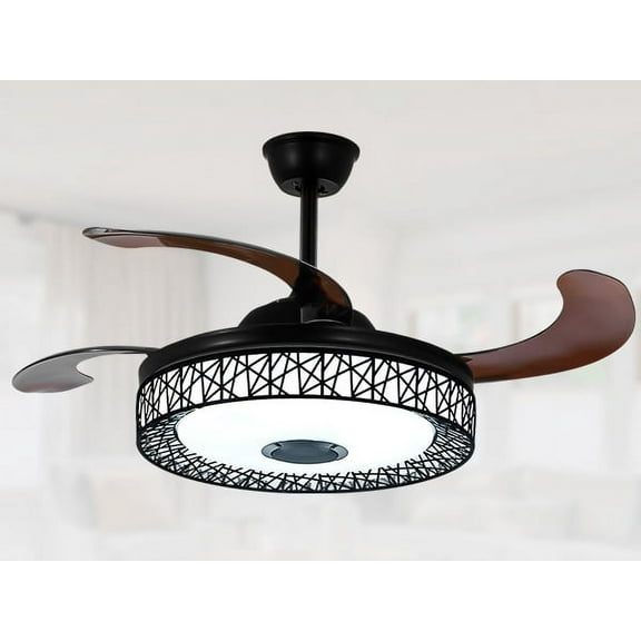 42" Black Nest Ceiling Fan with Color-Changing LEDs & Bluetooth Speaker - Retractable Smoked Blades, 5000 CFM Quiet Motor, APP/Remote Control for Living Room/Patio