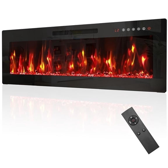 42" Black Recessed Electric Fireplace - Customizable Flames & Remote Control